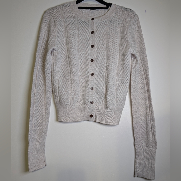 Madewell Signature Knit Pointelle Cardigan S Heather Gray Oat NX204 Coquette - Picture 4 of 12